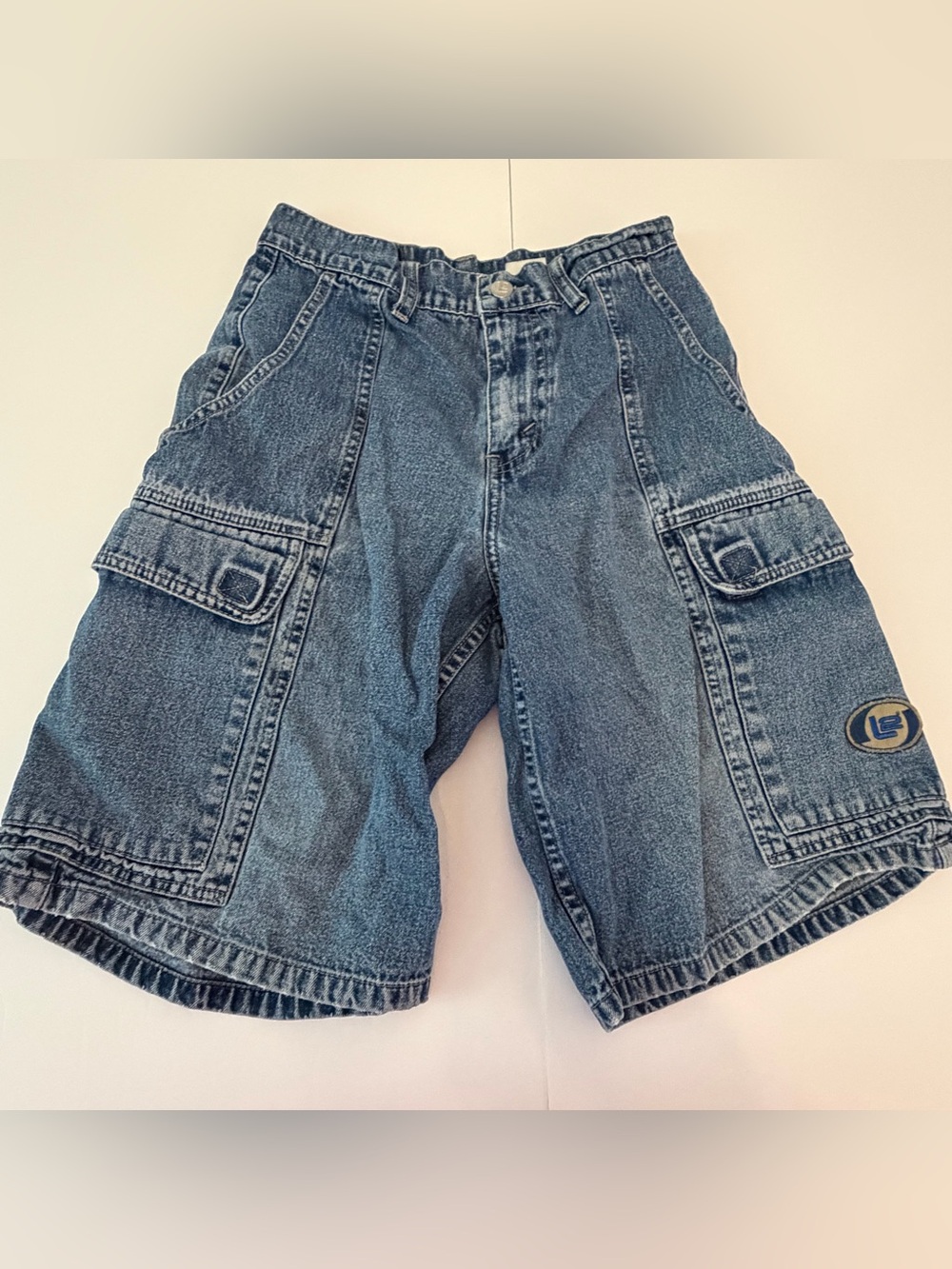 Vintage Y2K Blue Denim Cargo Shorts Size Medium Baggy Skater Streetwear